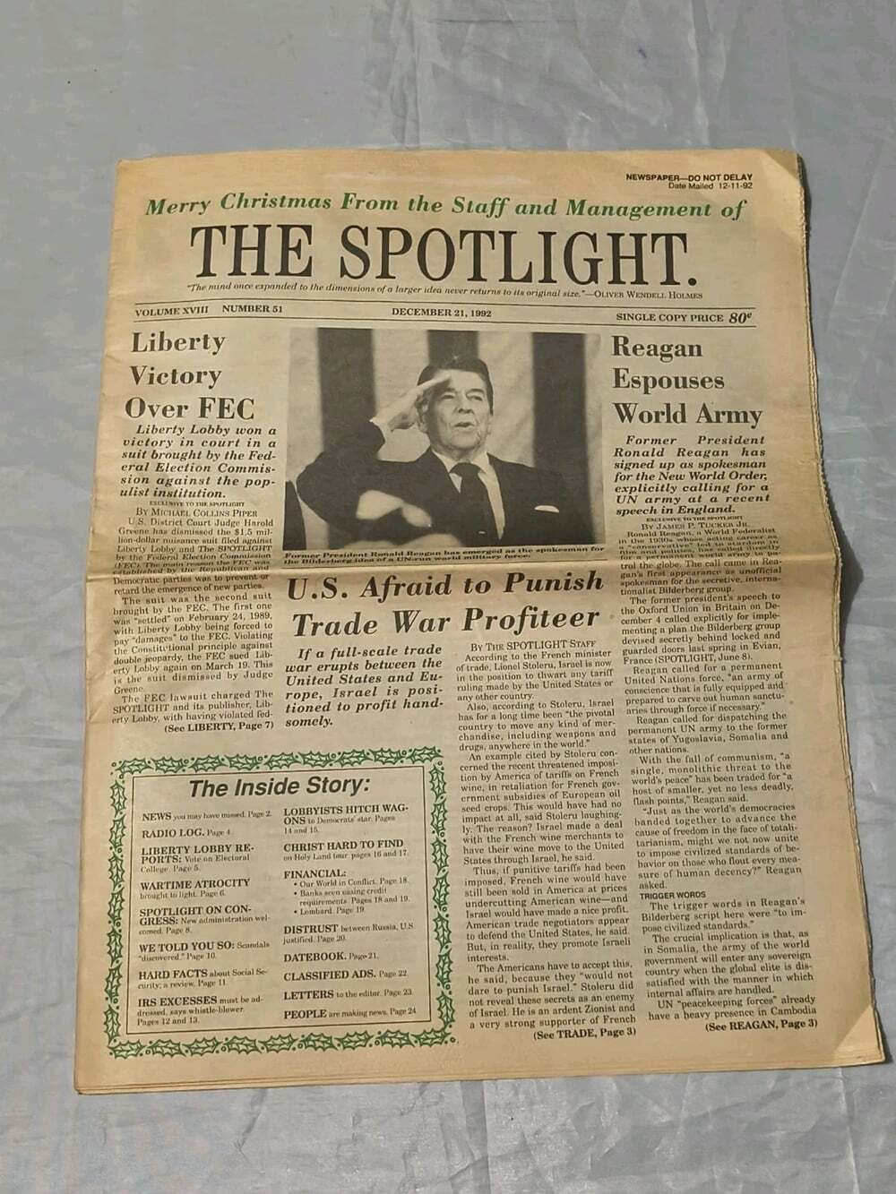 The Spotlight Newspaper Dec 21, 1992 - Reagan Espouses World Army number 51